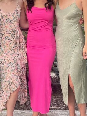 Hot Pink Midi Cowl Neck Dress